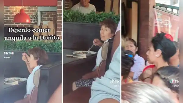 Apuran a señora para que coma rápido y puedan entrar al restaurante: "Déjenla disfrutar su pollito"