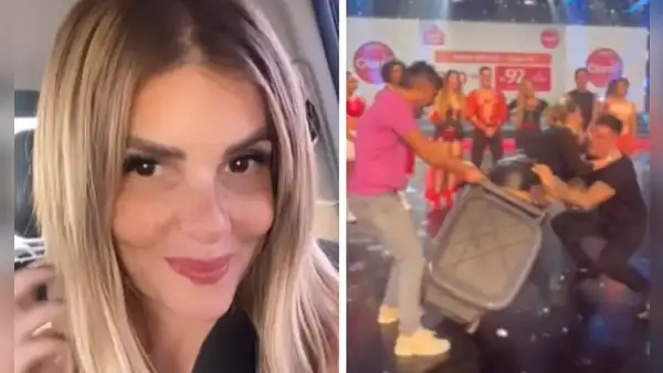 Johanna San Miguel termina en un tacho de basura tras broma de Pancho Rodríguez y Renzo Schuller