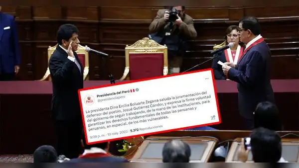 Dina Boluarte saluda designación y juramentación de Josué Gutiérrez como nuevo defensor del Pueblo