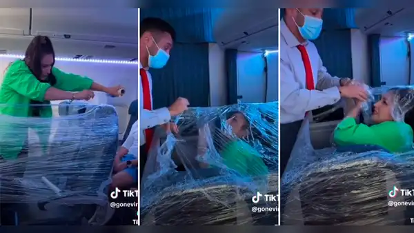 Mujer pierde su viaje por envolver su asiento con plástico para aislarse del resto de pasajeros