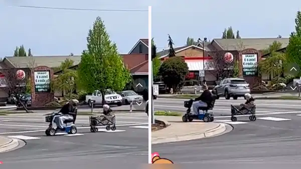“Amor incondicional”: adulto mayor une su silla de ruedas a carreta para sacar a pasear a su esposa