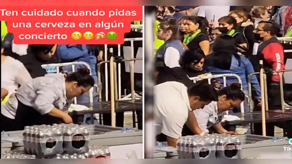 ¡Cuidado con lo que pides!: captan a vendedora llenando con sobras los vasos de cerveza en concierto