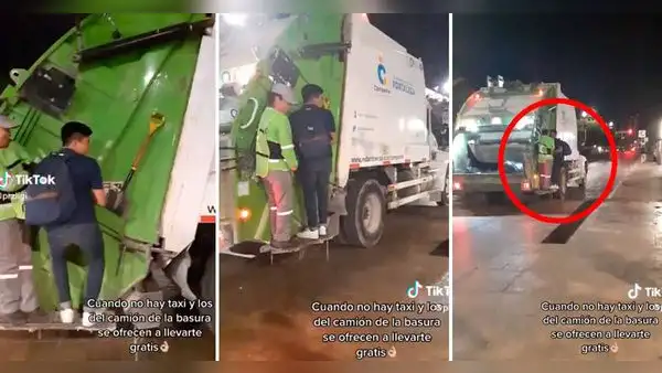 Joven ebrio sube a camión de basura para que lo lleve gratis a su destino: "Qué ofertón"