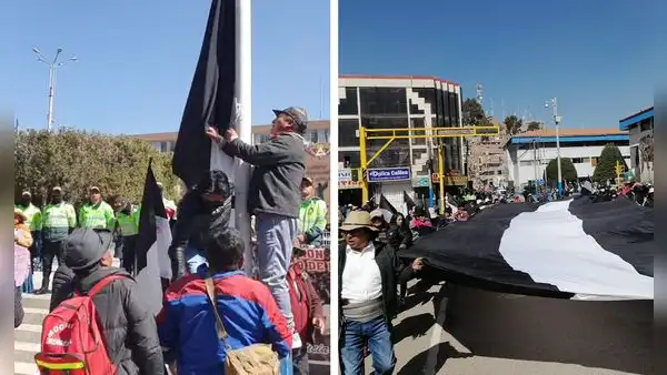 Puno: deudos de fallecidos en protestas contra Dina Boluarte izaron bandera blanca y negra