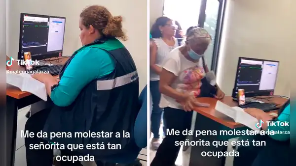Captan a mujer viendo su serie en el celular pese a larga fila de personas esperando por atención