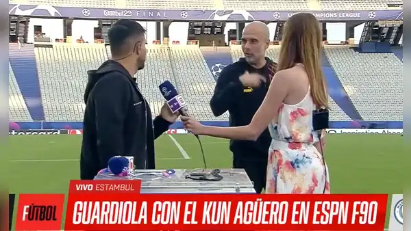 La divertida interrupción de Guardiola al Kun Agüero en vivo: "Te llevas a todos a Miami"