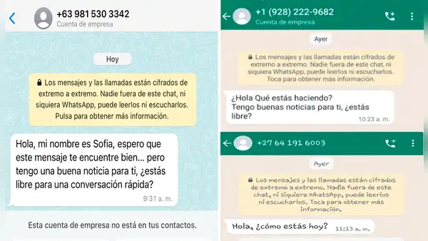 "¡Hola! ¿Estás libre?": estafadores usan números del extranjero para contactar víctimas por WhatsApp