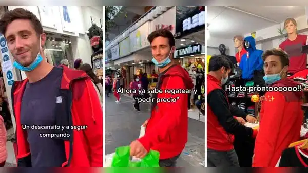 Italiano se divierte con juego de monedas y regatea en Gamarra: "Aprende rápido"