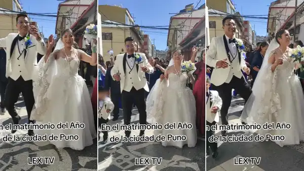 Recién casados bailan diablada en calles de Puno con banda e invitados: “Al mismo estilo de la Candelaria”
