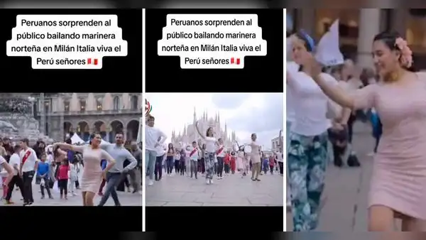 Peruanos la rompen bailando marinera norteña en Italia y sorprenden a miles: "Viva el Perú"