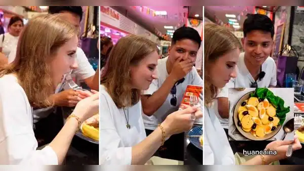 Joven ucraniana prueba comida peruana en mercado y tiene inesperada reacción: “Me muero”