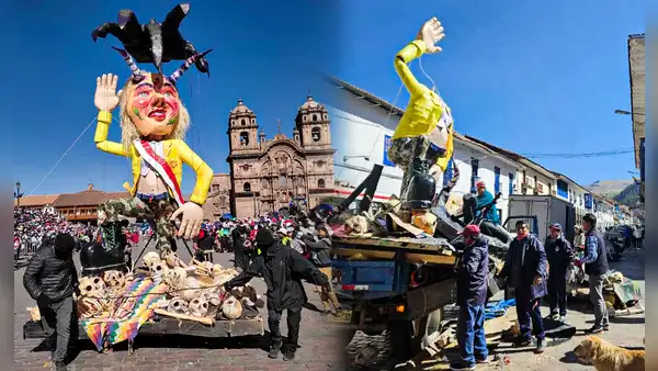 Cusco: “La Descarada”, escultura creada en rechazo a Dina Boluarte, fue desmontada y quemada