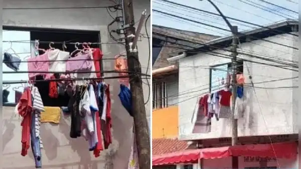 Familia usa cables de luz pública para secar su ropa en Iquitos