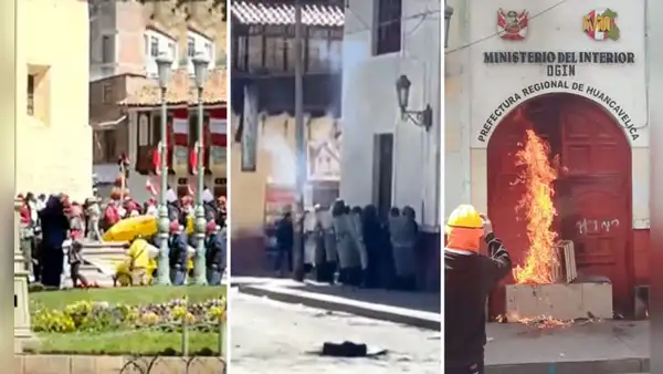 Protestas en Perú: manifestantes queman puerta de prefectura en Huancavelica y se enfrentan a PNP