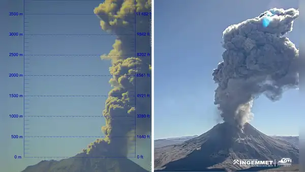 Volcán Ubinas: así fue la gran explosión con cenizas que superó los 5.000 metros de altura