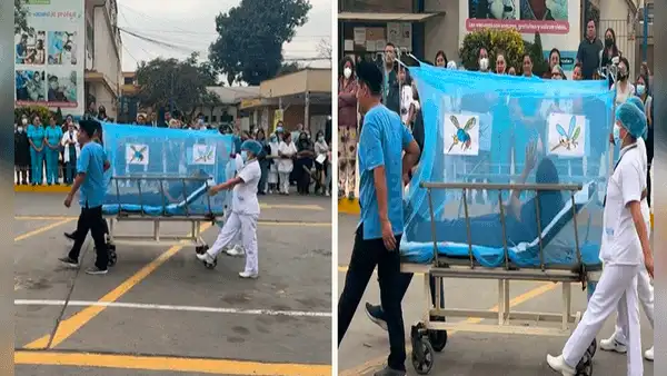¡Perú es otro nivel! Enfermeros participan en desfile con curiosa 'paciente' en camilla