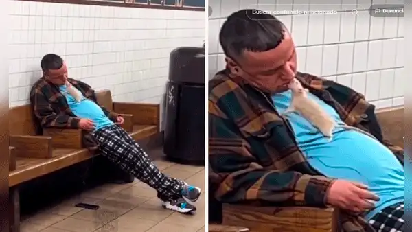 Hombre se queda dormido y rata aprovecha para darle un apasionado beso en el metro: "Se respira el amor"