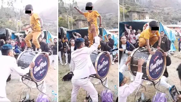 Niño roba el show a banda de músicos al bailar encima de un bombo en La Libertad: “¡Eres un capo!”
