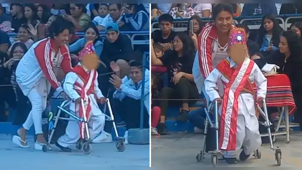 Fiestas Patrias: aplauden gesto de mujer que ayudó a su hijo durante su participación en el colegio