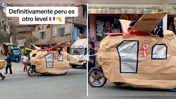 Padres peruanos convierten mototaxi en nave de la Fuerza Aérea para desfile de Fiestas Patrias
