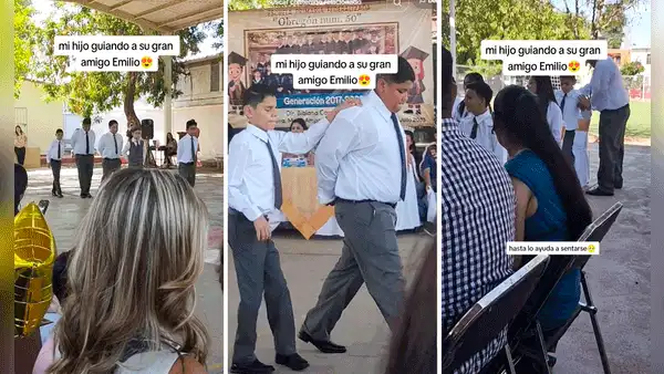 Escolar guía a su amigo con discapacidad visual en graduación y las redes estallan: "¡Digno de admirar!"