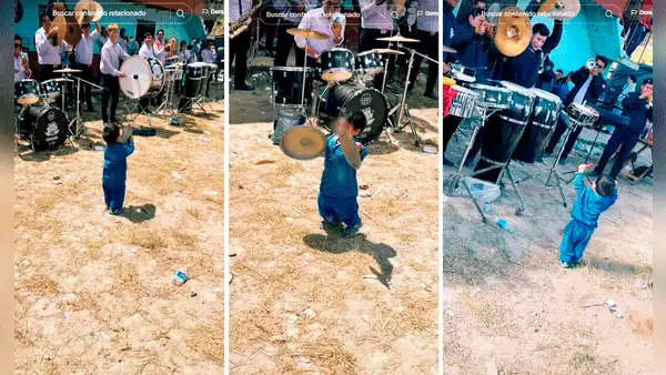 Niño genera ternura al acompañar con los ‘platillos’ a banda cajamarquina: “Lleva la música en la sangre”
