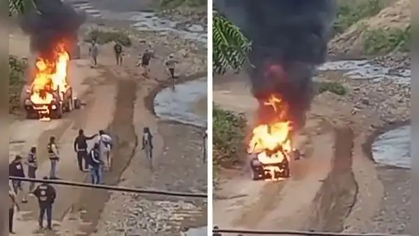 Camioneta que trasladaba a policías es quemada por contrabandistas en Piura