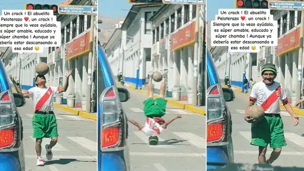 Adulto mayor impresiona con piruetas bajo un semáforo en Huaraz: “Es un crack, admirable”