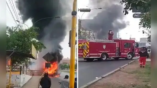 Comas: bus se incendió en plena avenida Túpac Amaru