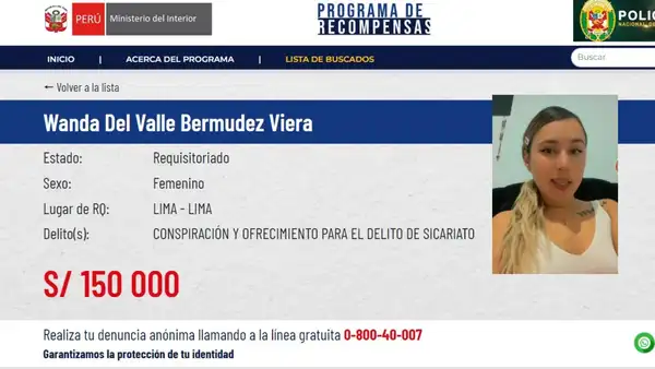 Mininter ofrece S/150.000 por ubicación de Wanda del Valle, tras amenazas de muerte a coronel PNP