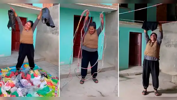 Mujer sorprende al fabricar un cordel de bolsas para tender ropa: “Inteligente y creativa”