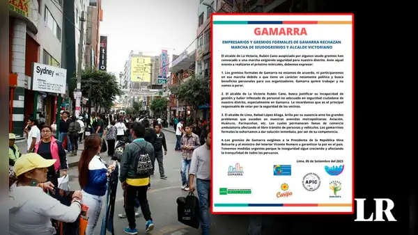 Gamarra: 8 gremios rechazan anunciada marcha a Palacio de Gobierno este 6 de setiembre