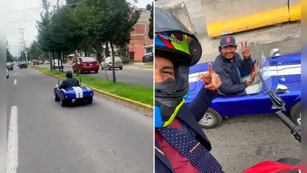 Hombre maneja singular auto y en redes dicen: “Qué emoción andar en un mini Shelby Cobra”