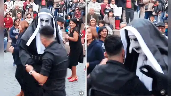 Captan a mujer disfrazada de ‘La monja’ bailando en parque Kennedy: “En Perú nunca te aburres”