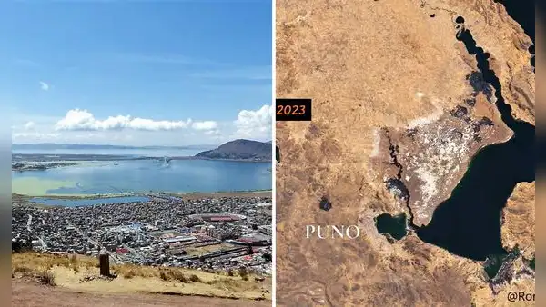 ¡Atención!: imágenes satelitales muestran cómo bajó el nivel del agua del lago Titicaca desde 2022