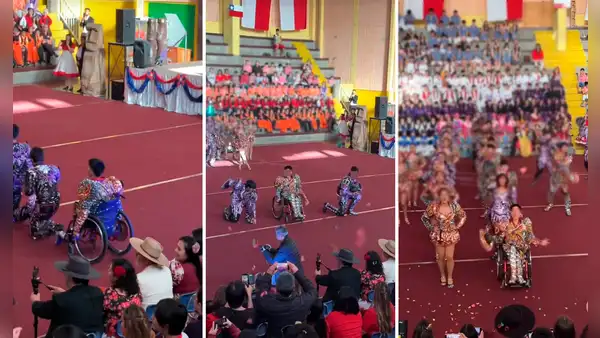 Joven en silla de ruedas deslumbra al público chileno al bailar caporal en festival escolar