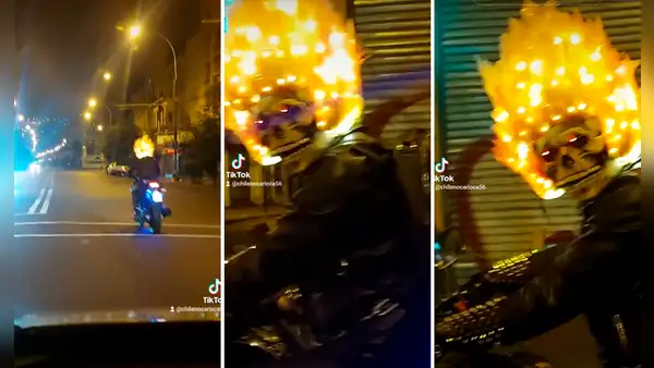 Taxista se queda en shock al ver a ‘Ghost Rider’ circulando en moto por las calles de Chile