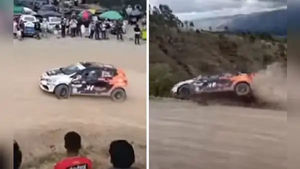 Rally Caminos del Inca 2023: auto de piloto Gustavo Vilcapoma se salva de caer a un abismo