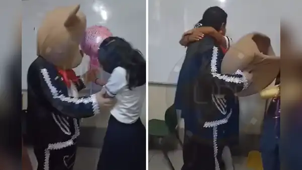 Padre se disfraza de oso para sorprender a quinceañera en colegio de Iquitos: “Me sacó las lágrimas”