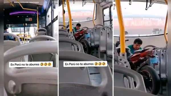 Peruano sube su moto a bus El Chino y usuarios reaccionan: “Quiere ahorrar gasolina”