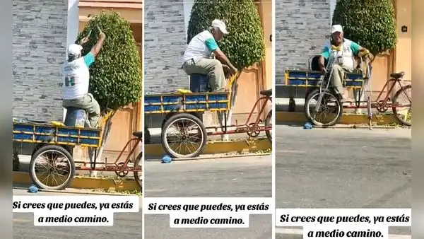 Adulto mayor con discapacidad trabaja como jardinero en Chimbote y genera diversas reacciones