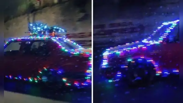 Auto recorre las calles con singular decoración navideña y en redes dicen: “El sistema de carga soportando”