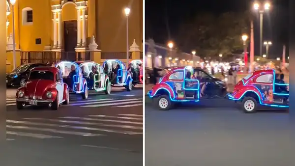 ¡Ingenio peruano! Cortan 4 autos Volkswagen y construyen un trencito para pasear turistas en Trujillo