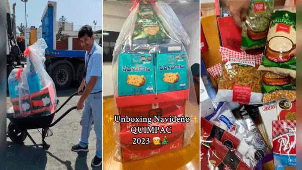 Peruano sorprende al recibir enorme canasta por Navidad y usuarios le dicen: “Necesita una carretilla”