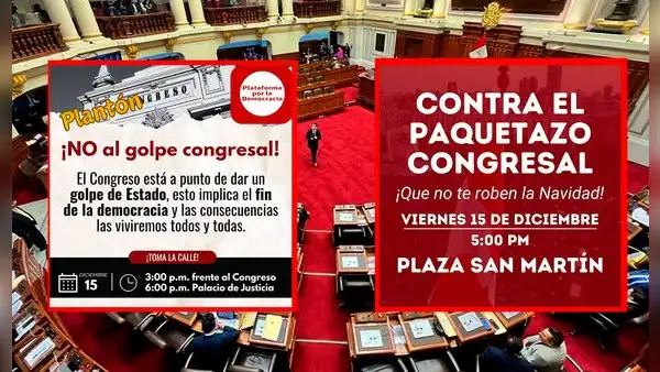 Marcha contra ‘paquetazo congresal’: convocan a protesta este viernes 15 de diciembre
