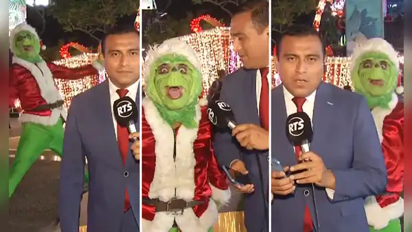 Periodista de RTS Ecuador es interrumpido por el ‘Grinch’ durante transmisión en vivo: "Se van a quedar sin Navidad”