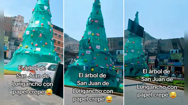 Captan árbol navideño de SJL elaborado con material de construcción y en redes dicen: "Parece yunza"