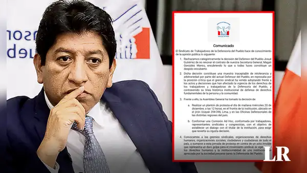 Sindicato de la Defensoría del Pueblo denuncia despido arbitrario de su secretaria general