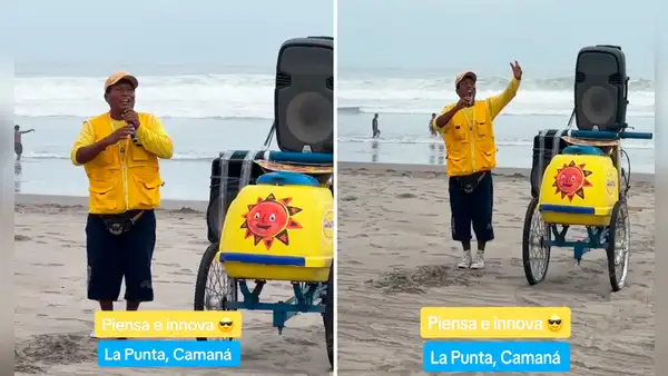 Heladero canta cumbia en playa para captar clientes y usuarios bromean: “No sé si pedirle helado o chela”