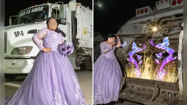 Quinceañera mexicana se toma sesión de fotos en el camión de basura que maneja su papá: “Buen ejemplo”